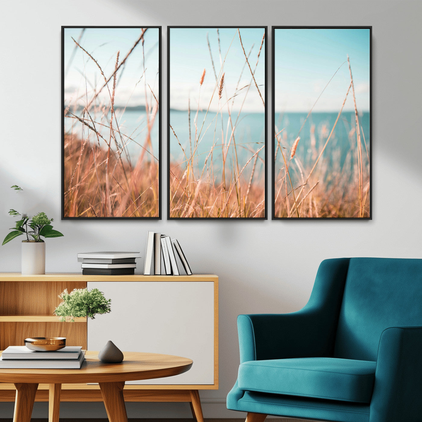 36108696-MGV-CV-36X24-Coastal Grass Wall Art – Serene Ocean View Canvas Print, Beach Nature Photography Decor for Living Room, Bedroom, Office or Modern