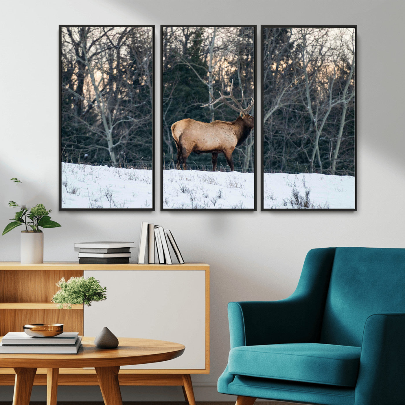 36533178-MGV-CV-36X24-Wild Elk Photography Wall Art Canvas Print, Framed Winter Wildlife Art Picture Print, Snowy Forest Perfect Rustic Lodge Decor