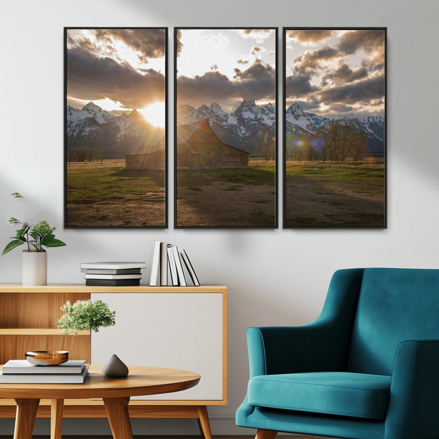 52555760-MGV-CV-36X24-Snowy Peaks Wall Art Canvas Print, Framed Nature Escape Art Picture Print, Rustic Charm Perfect Rustic Western Decor Artwork