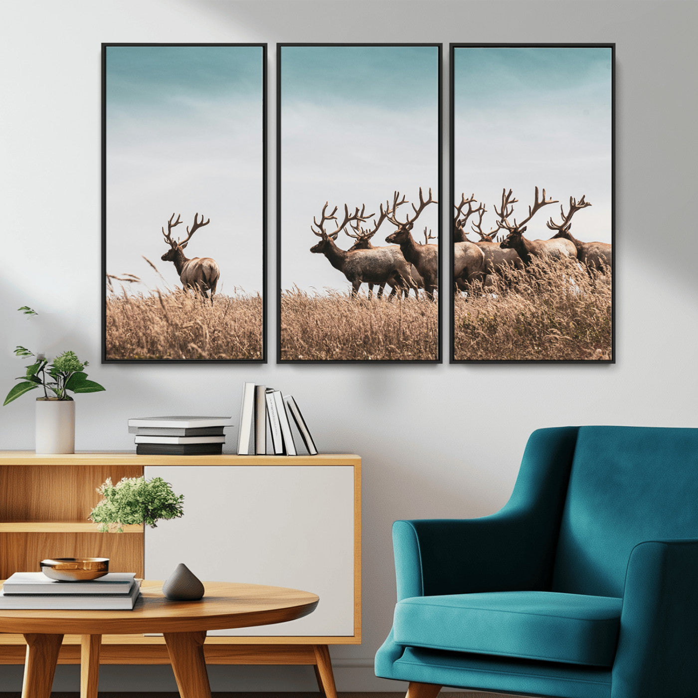 81594705-MGV-CV-36X24-Elk Herd Wall Art Canvas Print, Framed Wildlife Photography Art Picture Print, Rustic Nature Print Perfect Rustic Wildlife Decor
