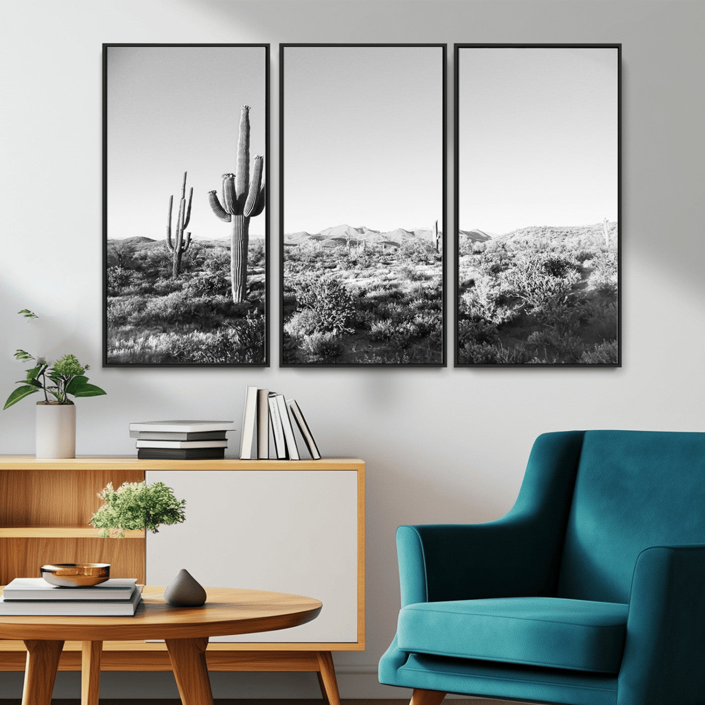85205054-MGV-CV-36X24-Saguaro Cactus Wall Art Canvas Print, Framed Monochrome Landscape Art Picture Print, Scenic Arizona View Perfect Minimalist