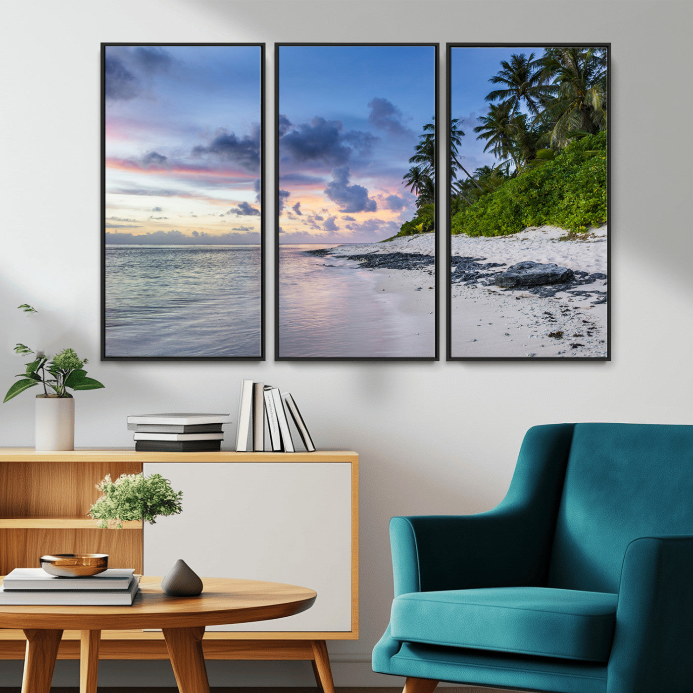 75045485-MGV-CV-36X24-Tropical Beach Wall Art Canvas Print, Framed Sunset Glow Art Picture Print, Palm Tree Coast Perfect Tropical Coastal Decor Artwork
