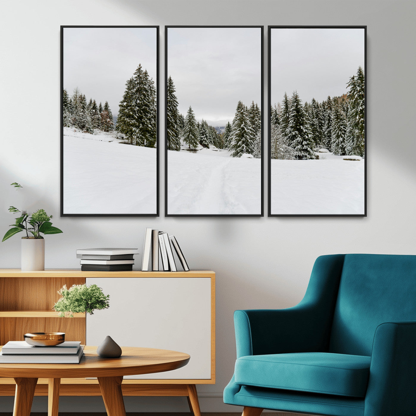 24581417-MGV-CV-36X24-Frosty Pines Wall Art Canvas Print, Framed Silent Snowfall Art Picture Print, Cozy Cabin Vibes Perfect Nordic Minimalist Decor