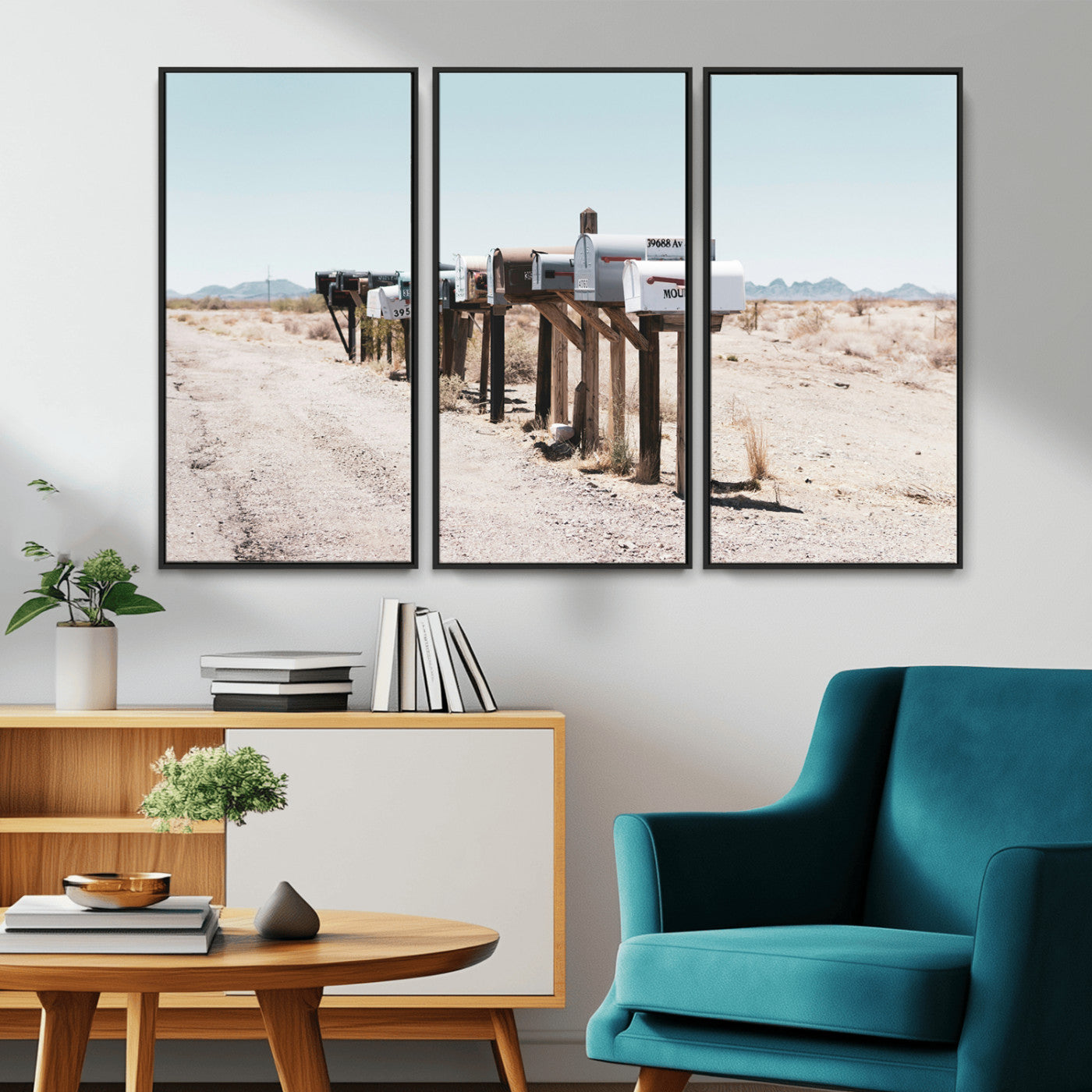 54616109-MGV-CV-36X24-Desert Mailboxes Wall Art – Rustic Rural Roadside Photography Canvas Print, American Southwest Landscape Home Decor for Living