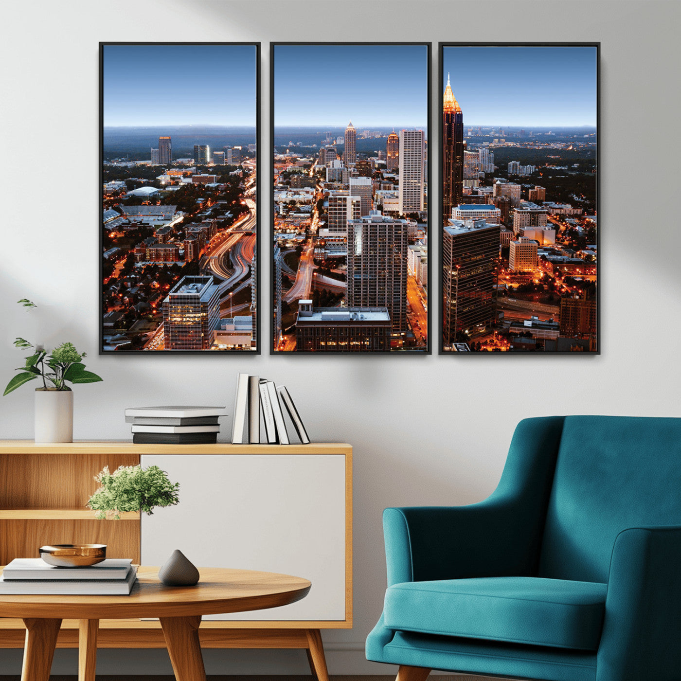 25096967-MGV-CV-36X24-Atlanta Skyline Wall Art – Vibrant Cityscape Canvas Print, Modern Night Lights Urban Decor for Office, Living Room, or Apartment