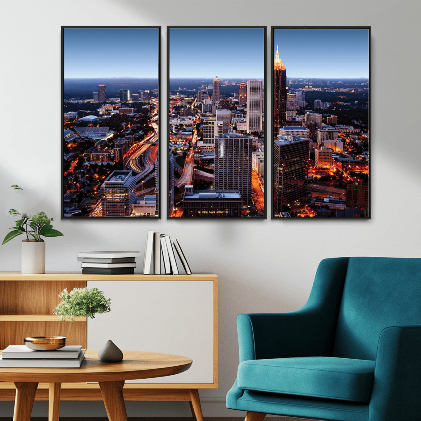 81886632-MGV-CV-36X24-Atlanta Skyline Wall Art – Vibrant City Lights Canvas Print, Modern Urban Cityscape Decor for Living Room, Office, or Apartment