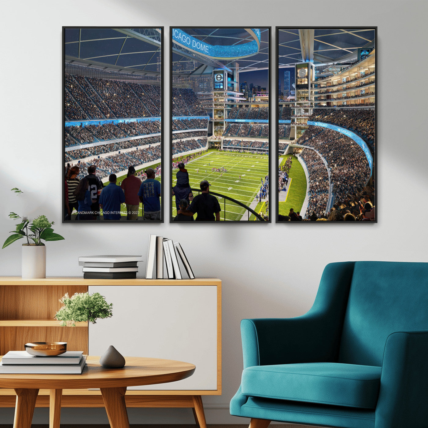 41816511-MGV-CV-36X24-Chicago Dome Stadium Wall Art – Futuristic Football Arena Canvas Print, Modern Sports Fan Decor for Man Cave, Office, Bar, or