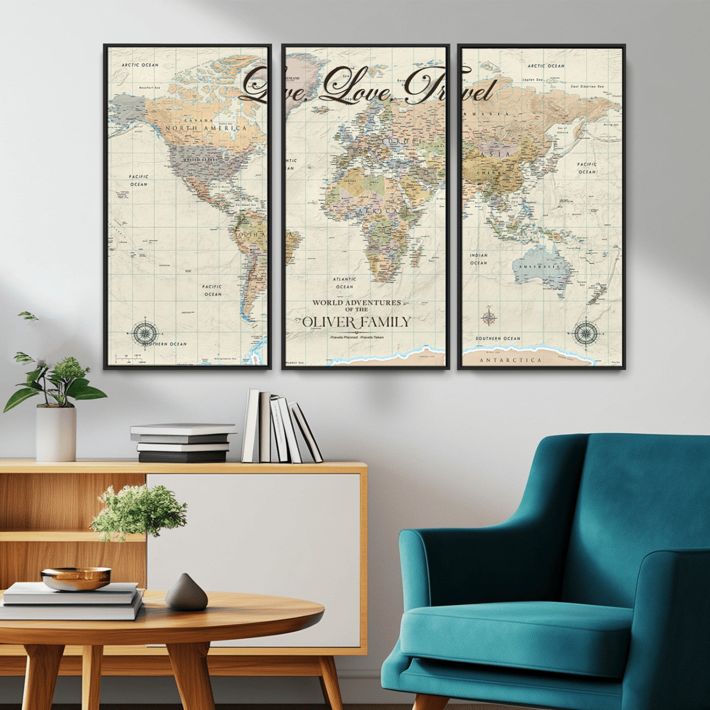 19479008-MGV-CV-36X24-Live Love Travel Wall Art – Detailed World Map Canvas Print, Adventure Decor for Living Room, Office or Bedroom, Travel Gift for
