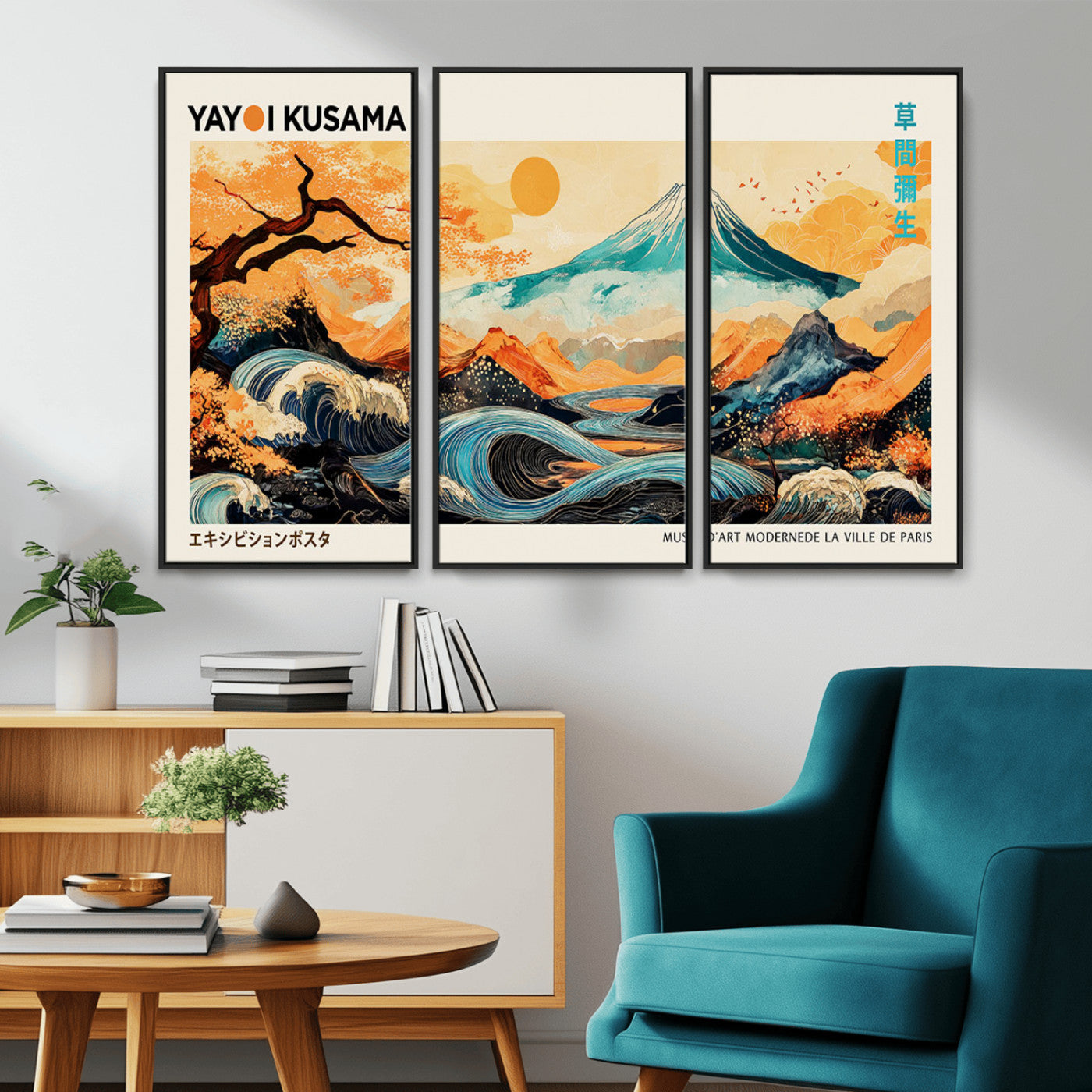 94085549-MGV-CV-36X24-Japanese Wave and Mountain Wall Art – Panoramic Abstract Landscape Canvas Print, Asian Inspired Nature Decor for Living Room,