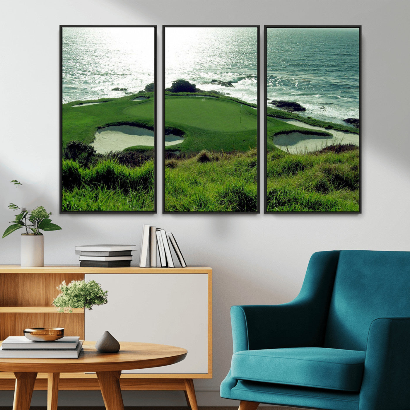 48473947-MGV-CV-36X24-Ocean Golf Course Wall Art – Panoramic Green Fairway Canvas Print, Coastal Golf Landscape Photography Sports Decor for Office, Man