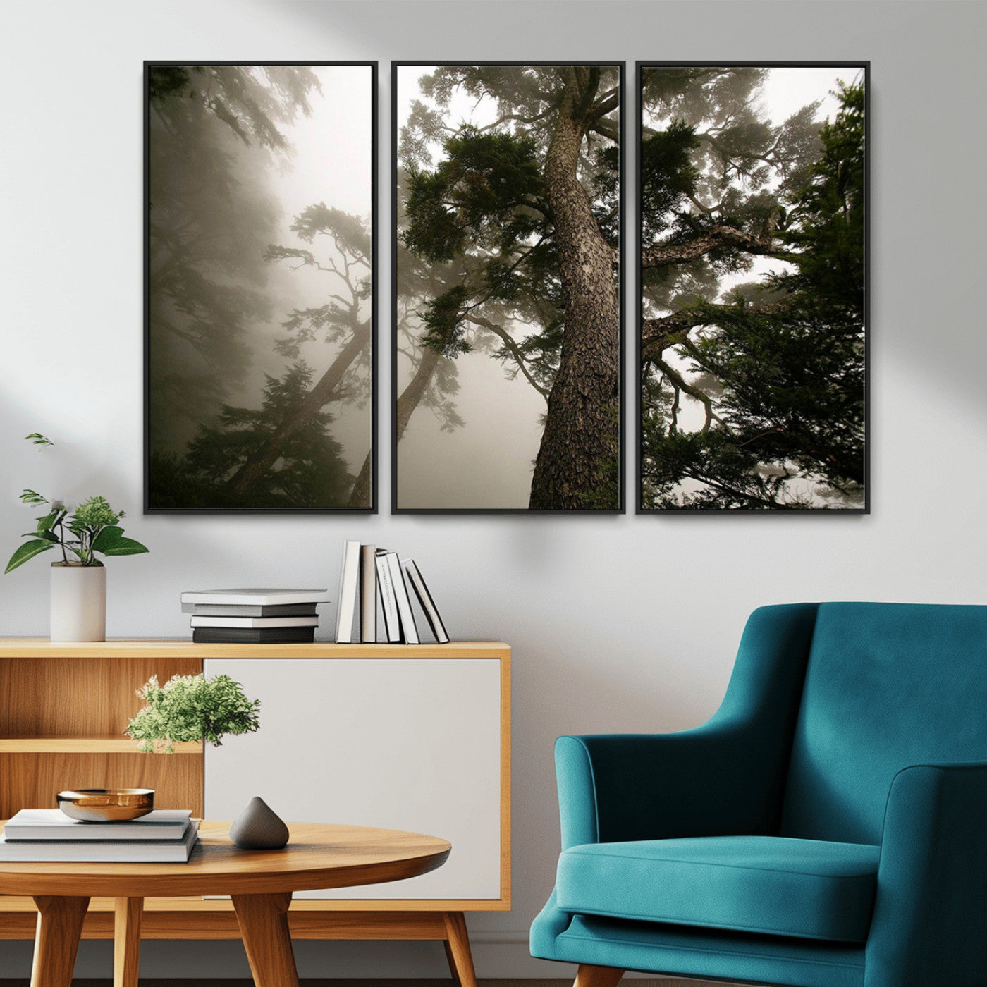 87969493-MGV-CV-36X24-Forest Wall Art – Misty Tall Trees Canvas Print, Dramatic Woodland Photography Decor for Bedroom, Living Room, Office, Cabin,