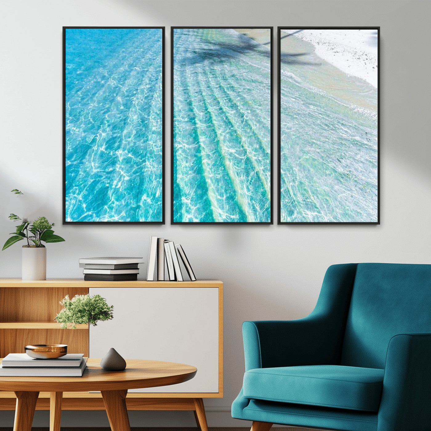 46233906-MGV-CV-36X24-Coastal Wall Art – Turquoise Ocean Waves and White Sand Canvas Print, Tropical Beach Photography Decor for Bedroom, Living Room,