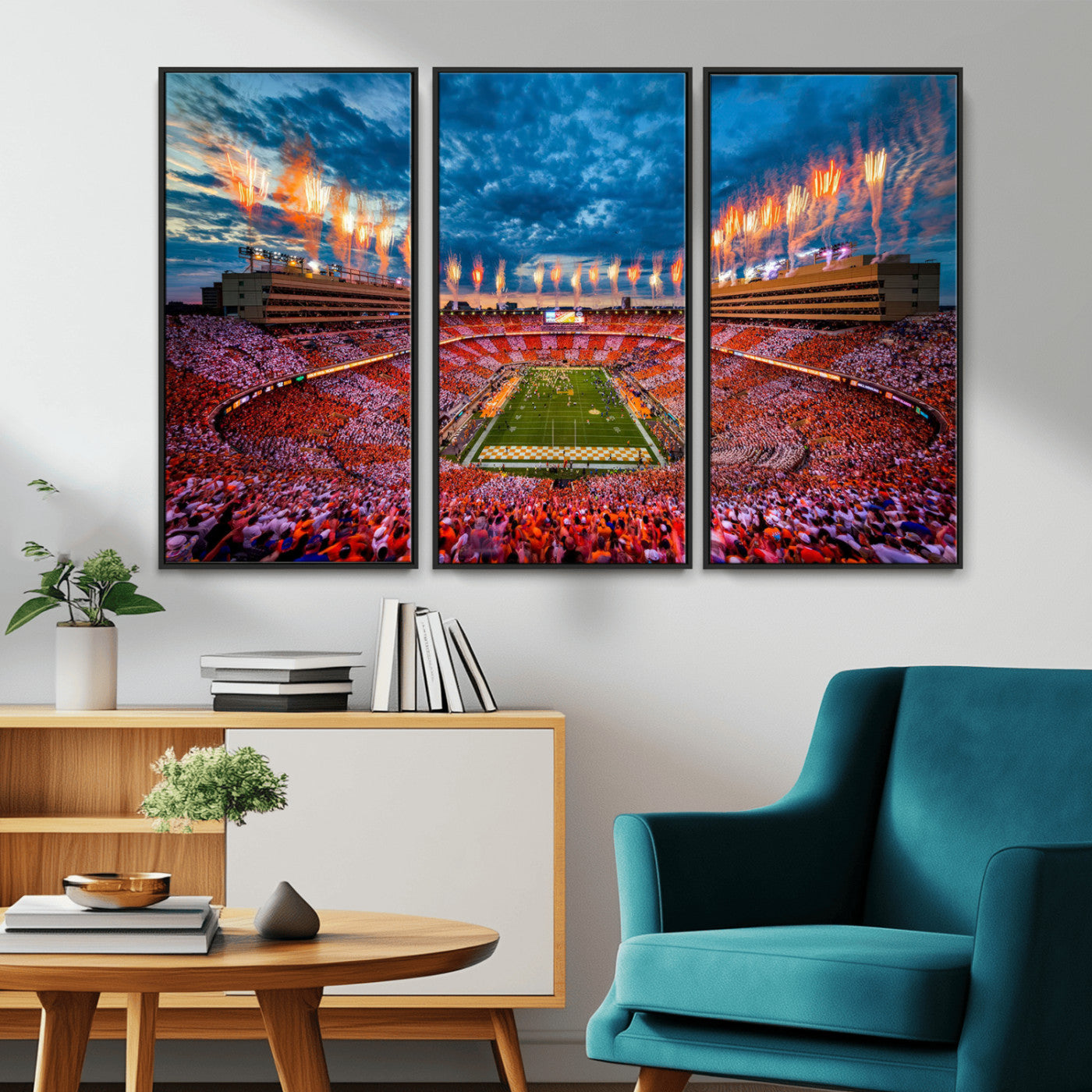 94266219-MGV-CV-36X24-Neyland Stadium Wall Art – Panoramic Tennessee Volunteers Checkerboard Crowd Fireworks Canvas Print, Football Game Day Sports