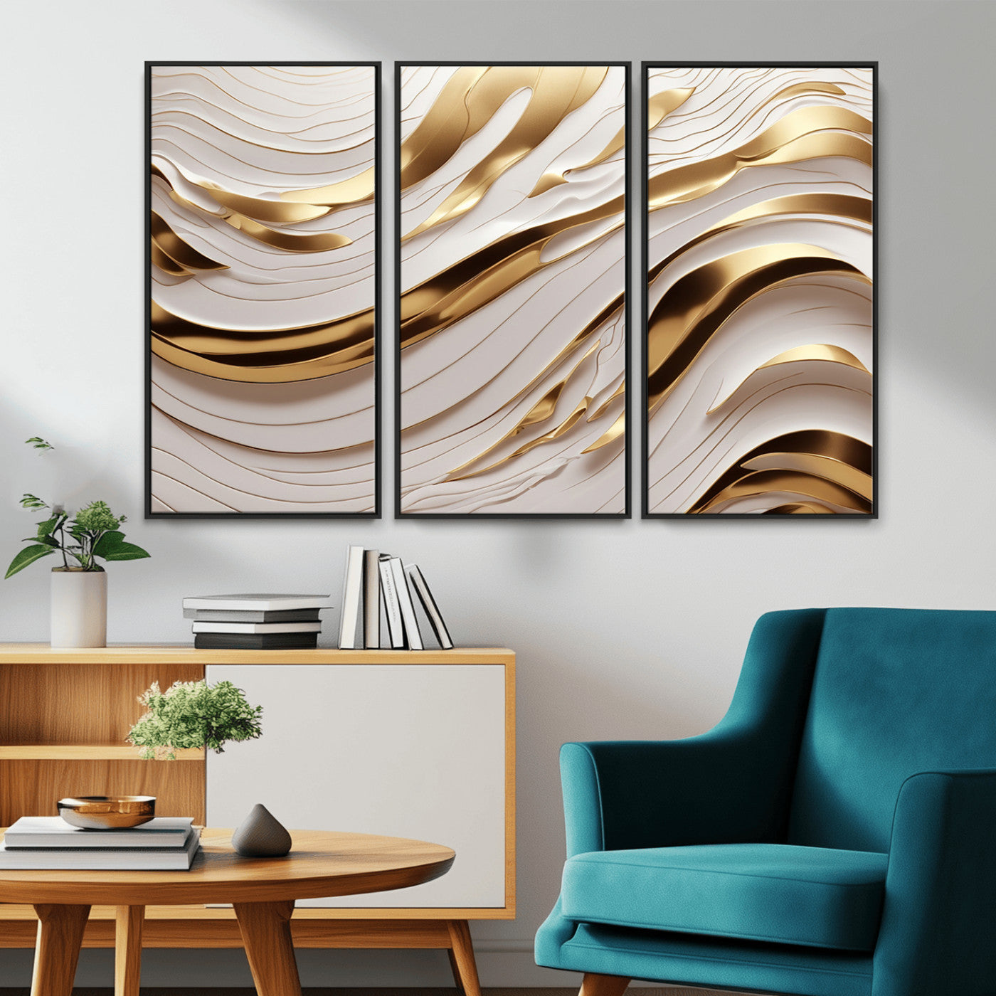 41237-MGV-CV-36X24-Gold Waves Wall Art Canvas Print, Framed Elegant Flow Art Picture Print, Luxury Layers Perfect Minimal Luxe Decor Artwork