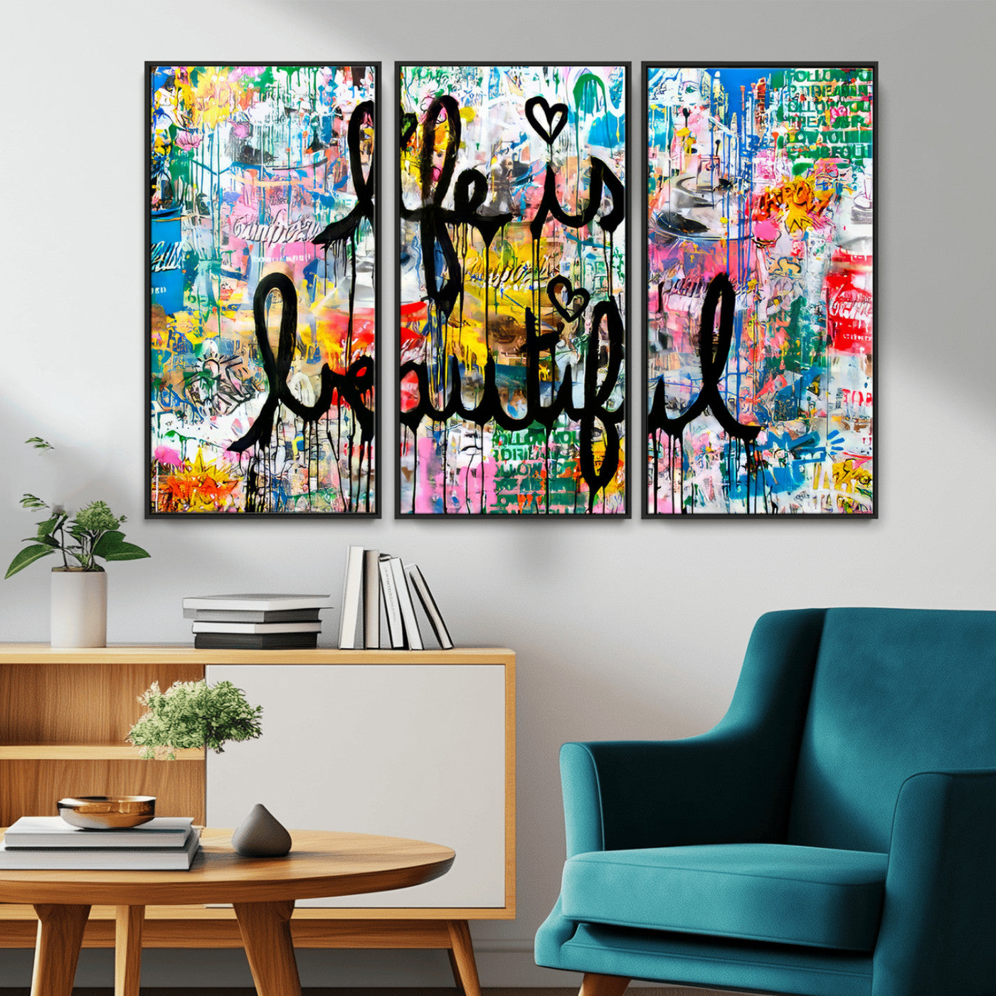 36856-MGV-CV-36X24-Life Is Beautiful Wall Art – Colorful Graffiti Canvas Print, Modern Street Style Artwork, Inspirational Decor for Living Room,