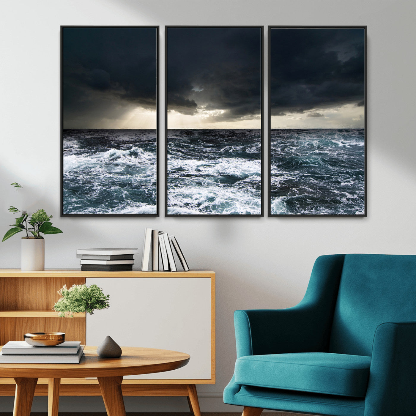 51359-MGV-CV-36X24-Stormy Ocean Wall Art Canvas Print, Framed Moody Seascape Art Picture Print, Ocean Storm Perfect Dramatic Coastal Decor Artwork