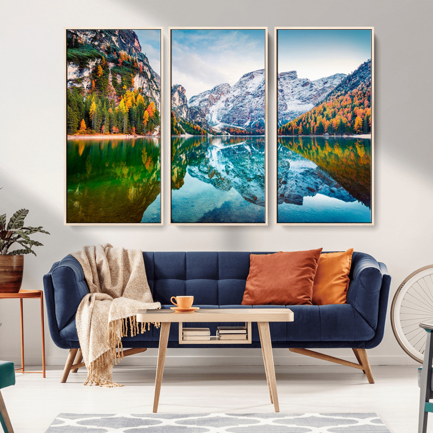 10402-MGV-CV-36X24-Snowy Mountain Lake Wall Art – Autumn Landscape Canvas Print with Reflection, Nature Decor for Living Room, Office, Bedroom or