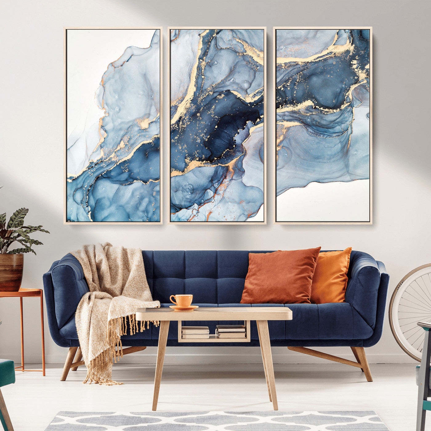 33782-MGV-CV-36X24-Abstract Marble Wall Art – Blue & Gold Fluid Painting Canvas Print, Modern Home Decor for Living Room, Bedroom or Office