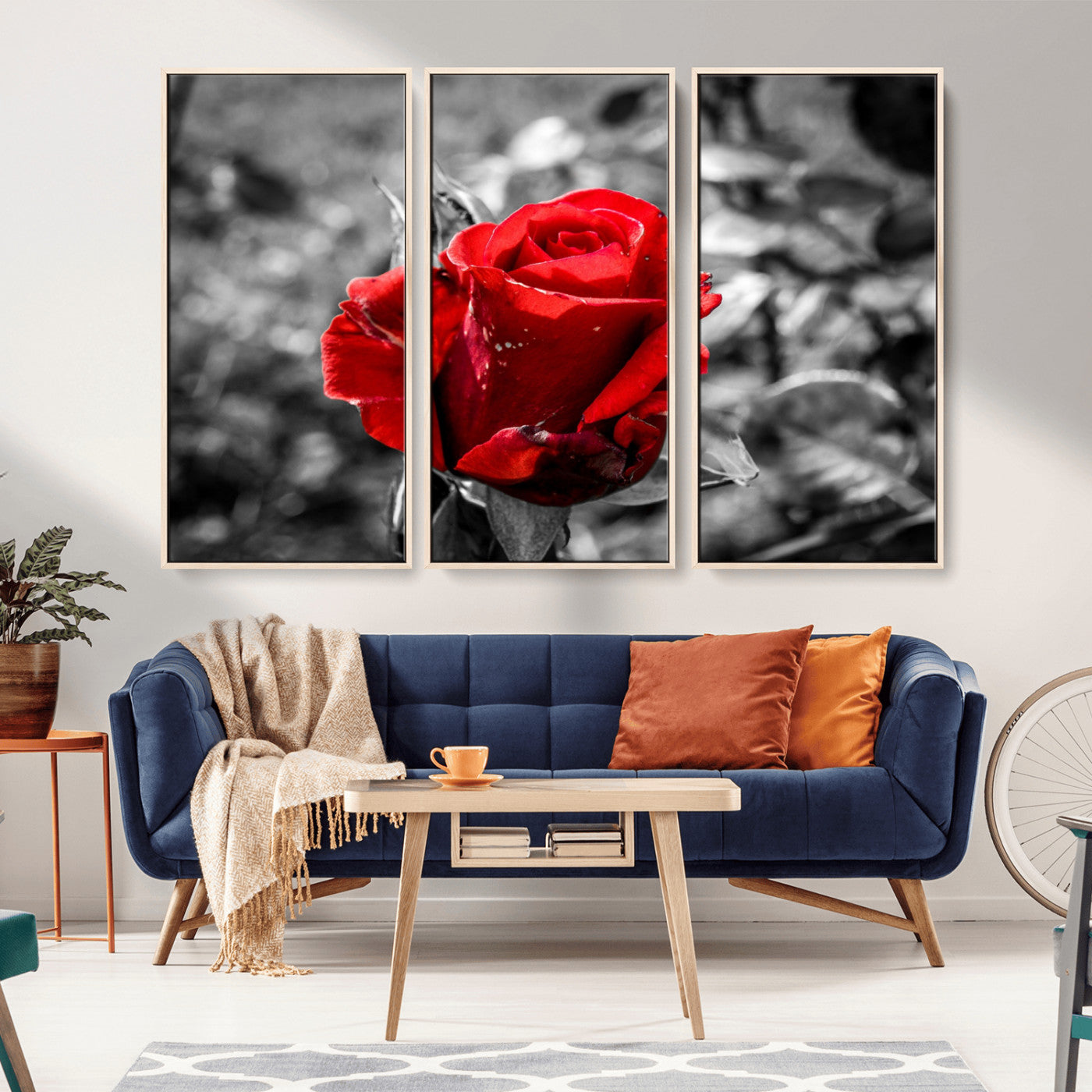 84671-MGV-CV-36X24-Red Rose Wall Art – Vibrant Single Bloom Canvas Print with Black and White Background, Elegant Floral Decor for Living Room,