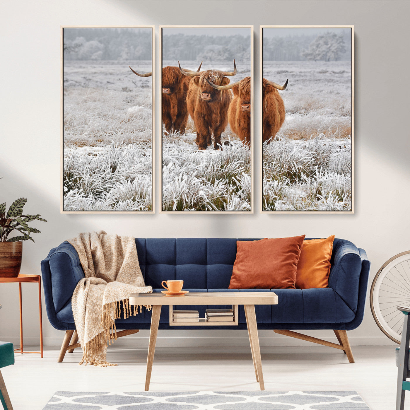 10396-MGV-CV-36X24-Highland Cattle Wall Art – Rustic Winter Landscape Canvas Print, Farmhouse Decor for Living Room, Office, Cabin or Country Home