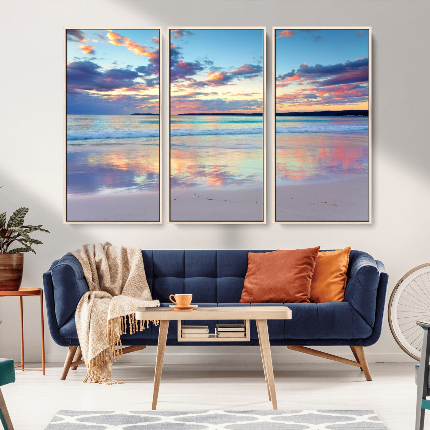 64882-MGV-CV-36X24-Tranquil Sunset Beach Wall Art – Panoramic Ocean Reflection Canvas Print, Calm Coastal Decor for Bedroom, Living Room or Office