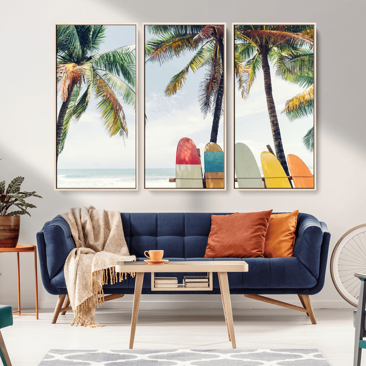 76171-MGV-CV-36X24-Surfboard Wall Art – Tropical Palm Tree and Colorful Surfboards Beach Canvas Print, Coastal Summer Decor for Living Room, Office
