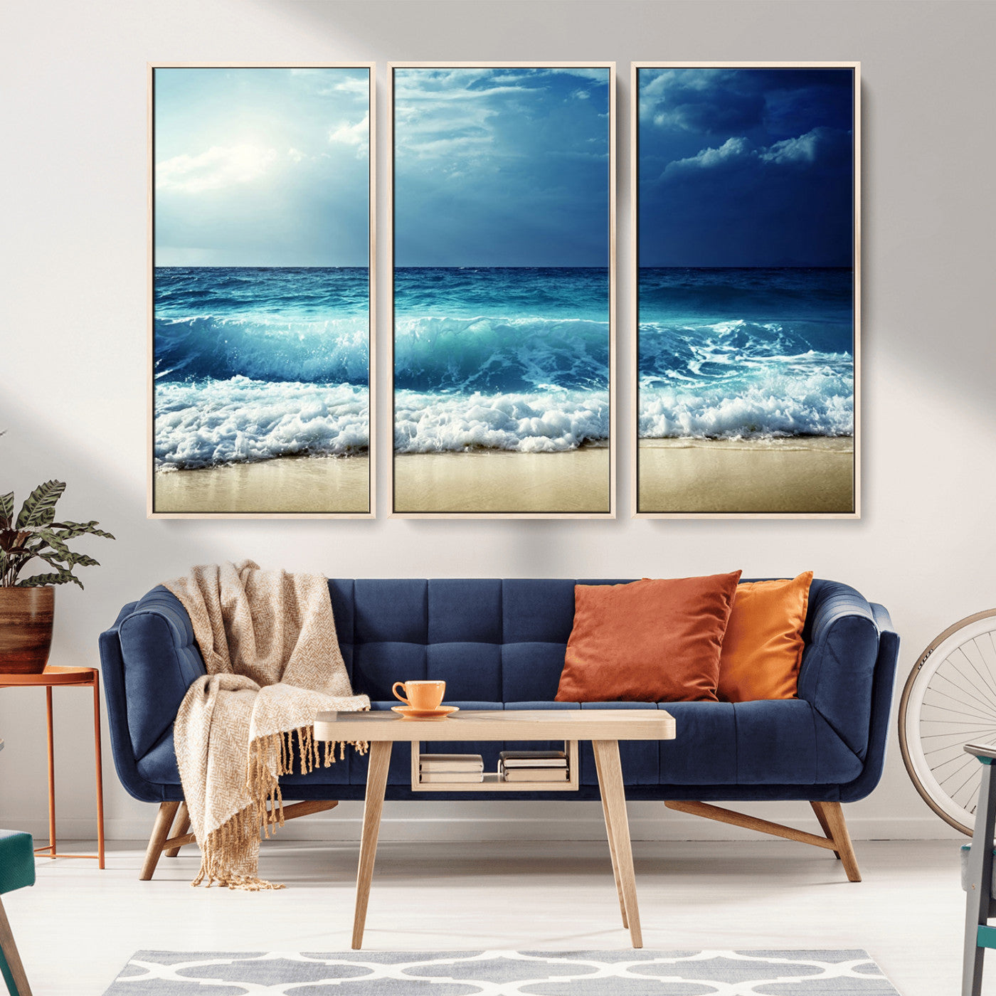 84116-MGV-FC-48X32-3P_Natural-Ocean Wave Wall Art – Blue Sea and Beach Canvas Print, Coastal Seascape Photography Artwork for Living Room, Bedroom, or Office