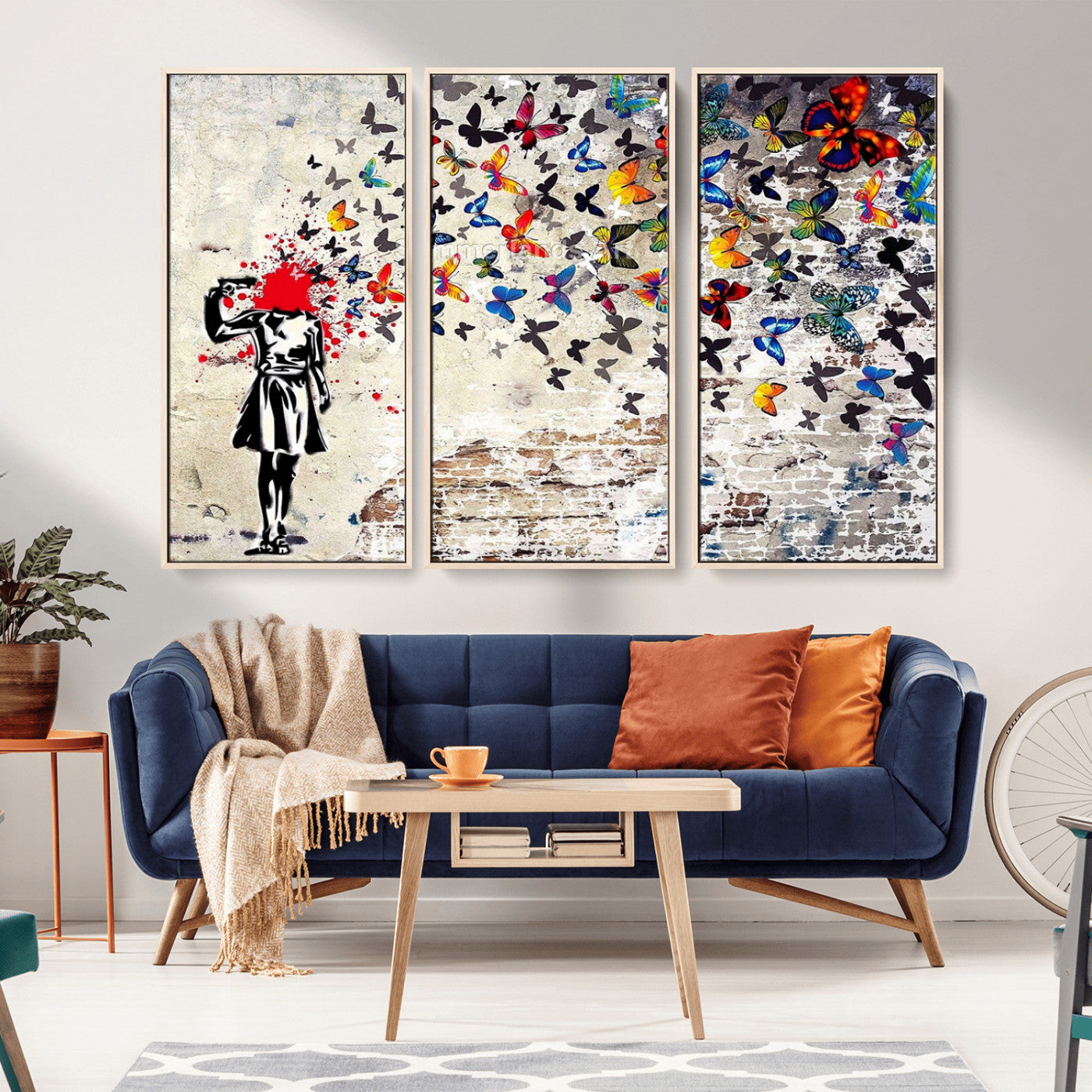88654-MGV-FC-48X32-3P_Natural-Butterfly Explosion Graffiti Wall Art – Street Art Canvas Print, Colorful Butterfly Spray Mural, Modern Abstract Urban Wall Decor