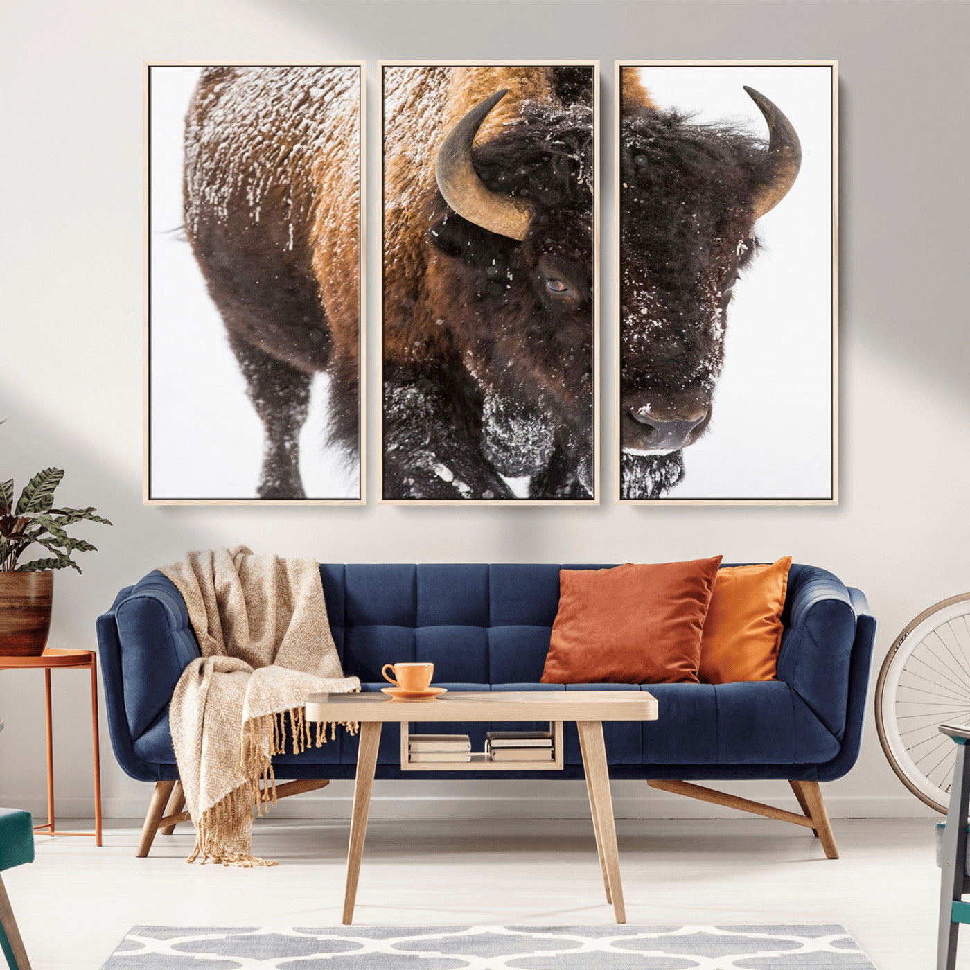 65605-MGV-FC-48X32-3P_Natural-Snow Bison Wall Art – Close Up Buffalo Canvas Print, Rustic Western Wildlife Photography, Farmhouse Cabin Lodge Decor for Living