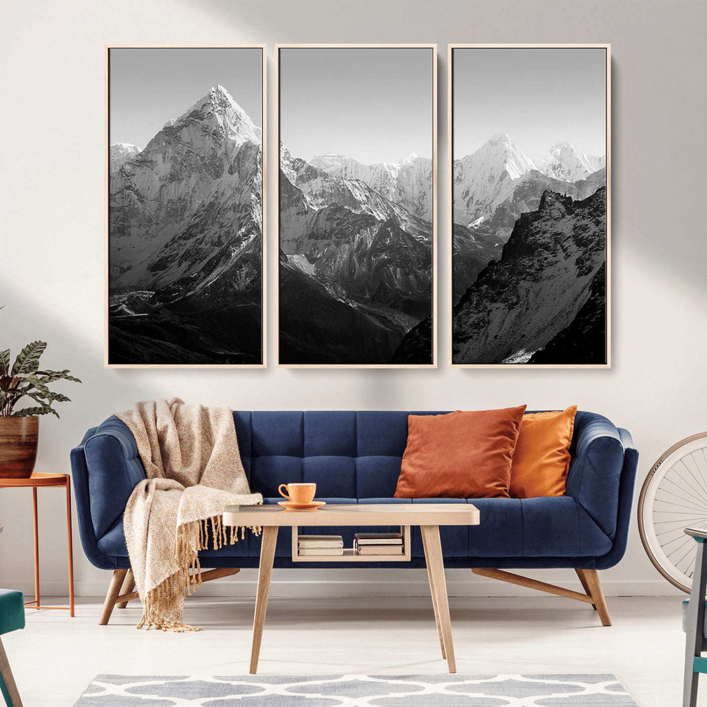 10775-MGV-FC-48X32-3P_Natural-Snow Capped Mountain Wall Art – Black and White Canvas Print of Majestic Peaks, Nature Landscape Photography for Office, Bedroom,