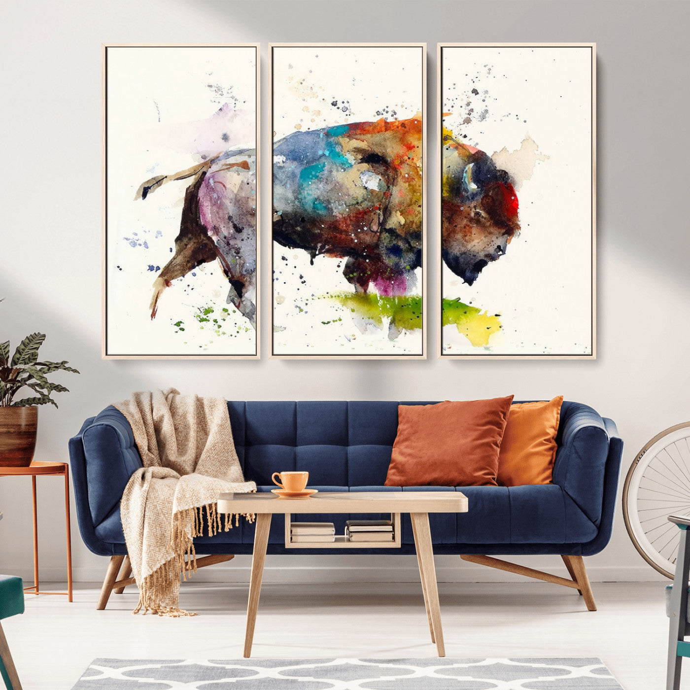 44504-MGV-CV-36X24-Buffalo Watercolor Wall Art – Abstract Bison Canvas Print, Rustic Wildlife Decor for Living Room, Office, Cabin, Man Cave or