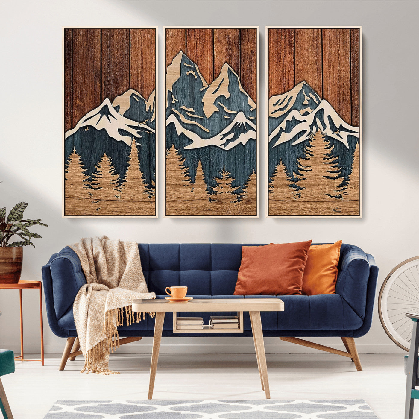 41330-MGV-CV-36X24-Rustic Mountain Wall Art – Wooden Nature Scene with Trees and Peaks, Handmade 3D Layered Decor for Living Room, Cabin or Office