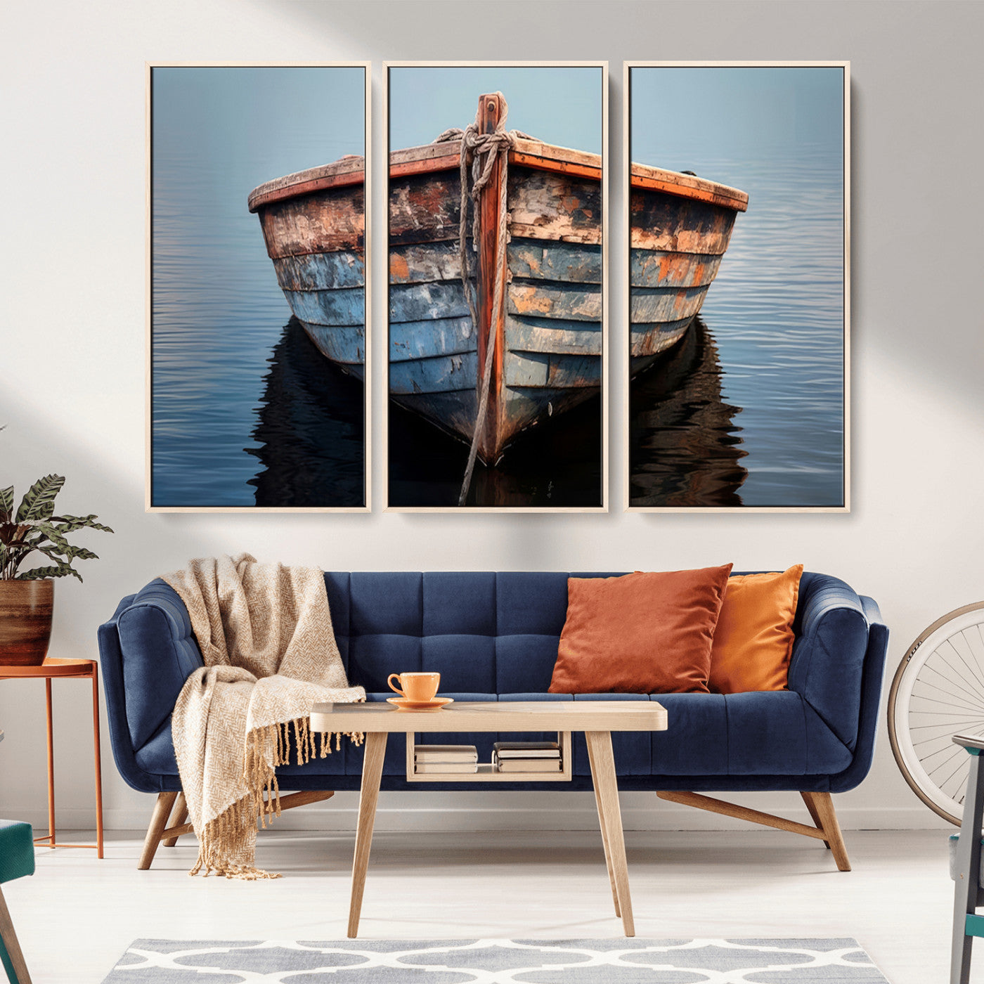 39011-MGV-CV-36X24-Rustic Boat Wall Art – Vintage Wooden Rowboat Canvas Print, Nautical Lake Decor for Living Room, Office or Coastal Cottage