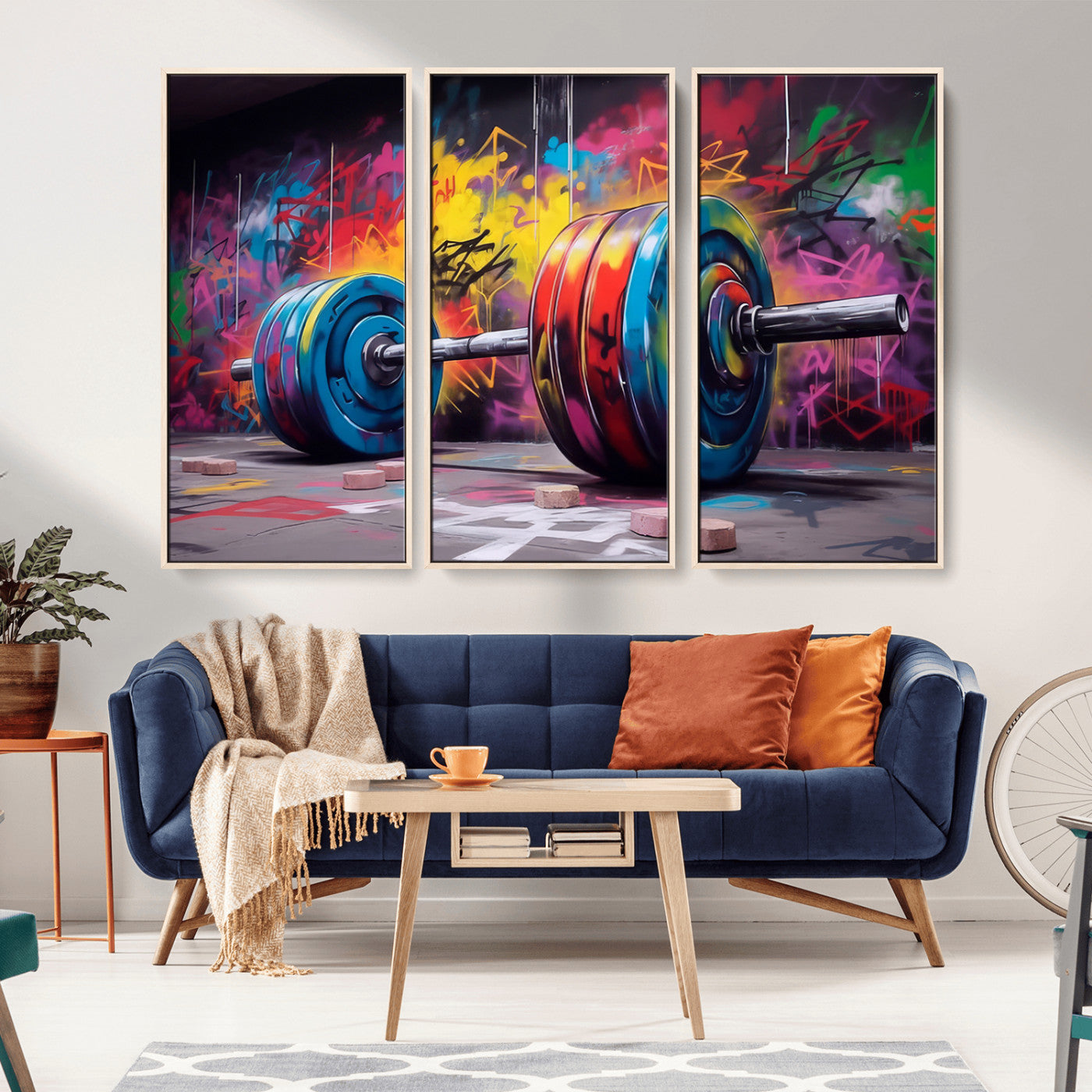 13549-MGV-CV-36X24-Graffiti Gym Wall Art Canvas Print, Framed Graffiti Barbell Art Picture Print, Weightlifting Perfect Fitness Studio Decor Artwork