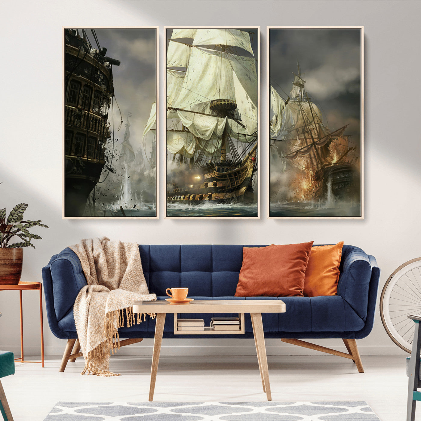 26512-MGV-CV-36X24-Naval Battle Wall Art – Dramatic Tall Ship Canvas Print, Historic Pirate Sailing War Scene, Nautical Decor for Office, Study or
