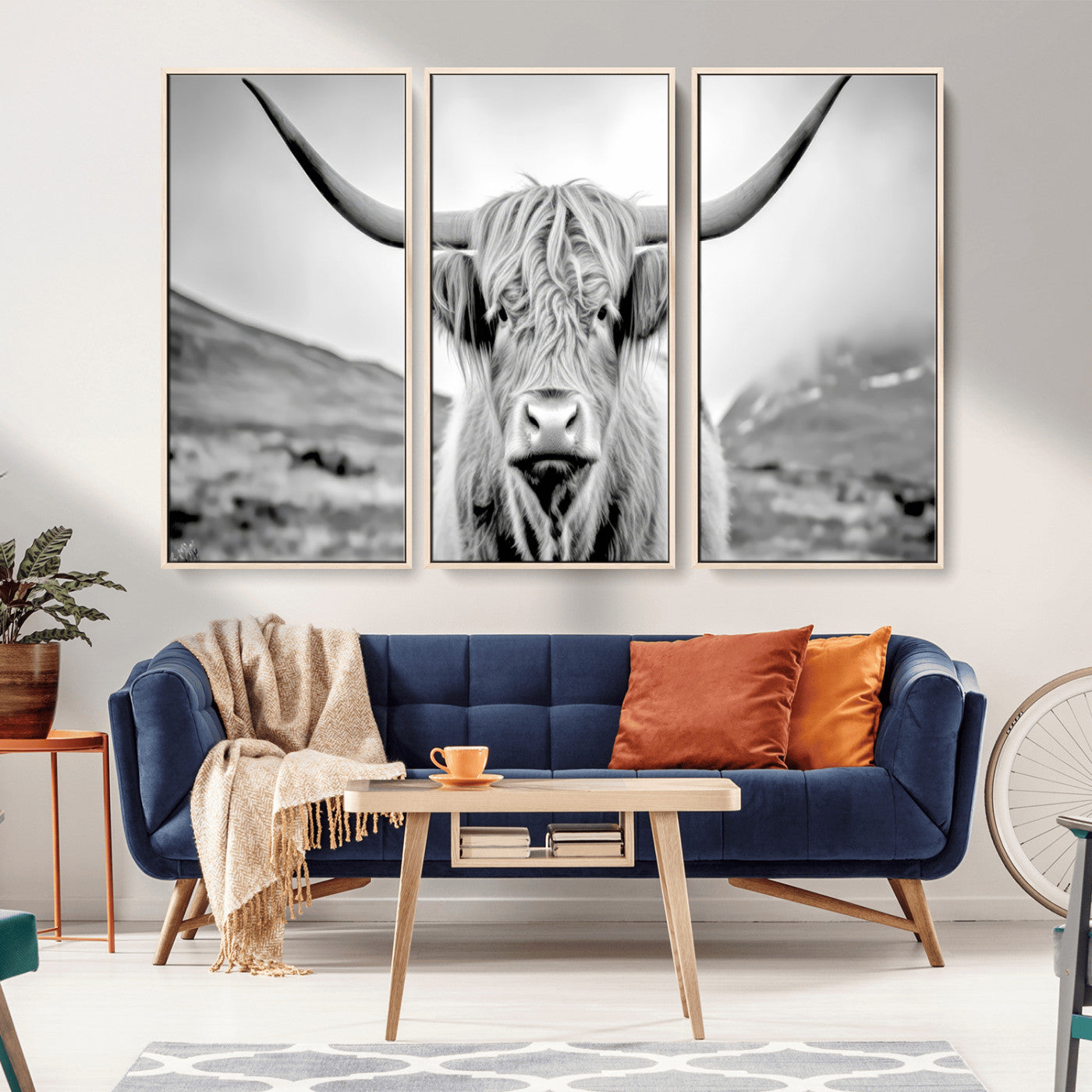 80564-MGV-CV-36X24-Highland Cow Wall Art – Black and White Scottish Highland Canvas Print, Rustic Farmhouse Decor for Living Room, Bedroom or Office