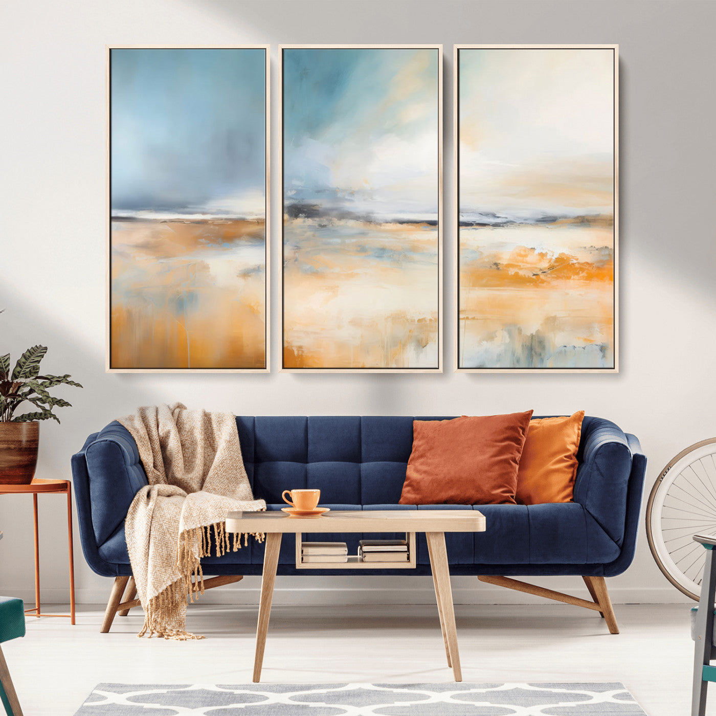 92764-MGV-CV-36X24-Abstract Landscape Wall Art – Modern Blue and Orange Canvas Print, Large Minimalist Painting for Living Room, Bedroom, Office or