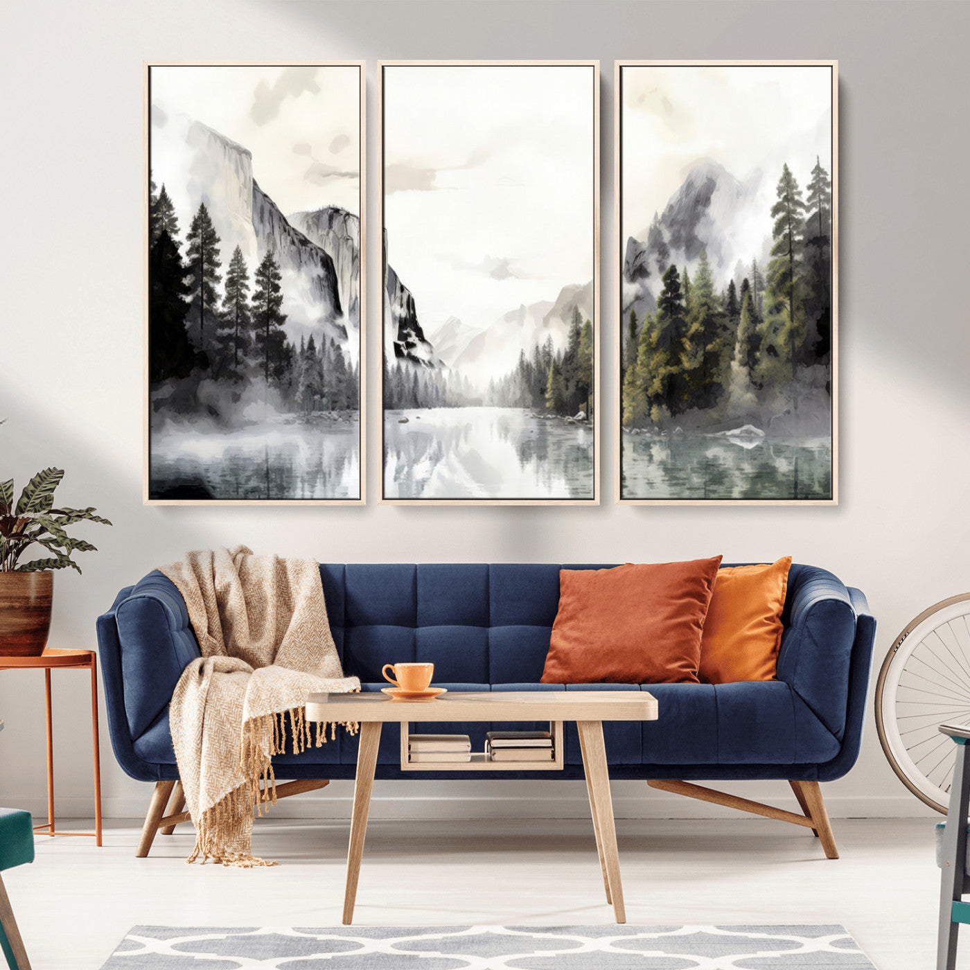 27364-MGV-CV-36X24-Yosemite Park Wall Art Canvas Print, Framed National Park Art Picture Print, Watercolor Yosemite Perfect Foggy Watercolor Decor