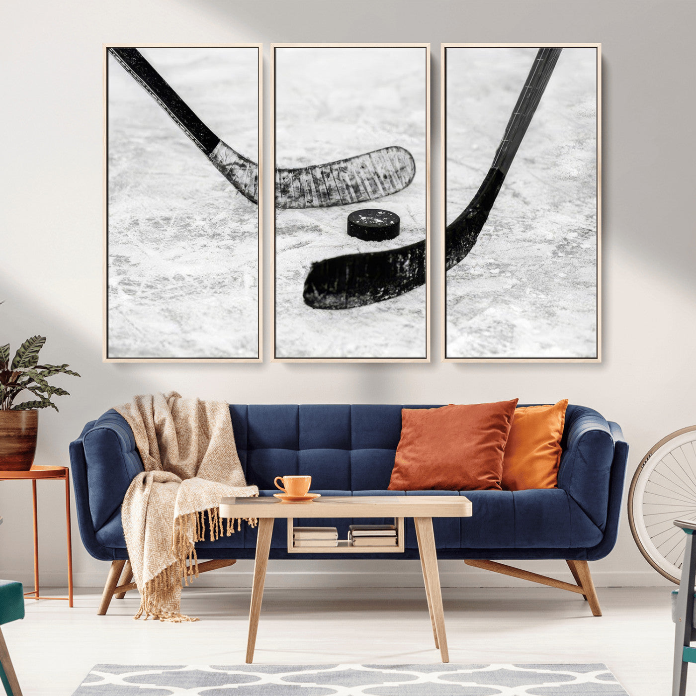 82900-MGV-CV-36X24-Hockey Wall Art – Black and White Canvas Print Ice Rink Sticks Puck Sports Photography, Modern Decor for Game Room, Man Cave,