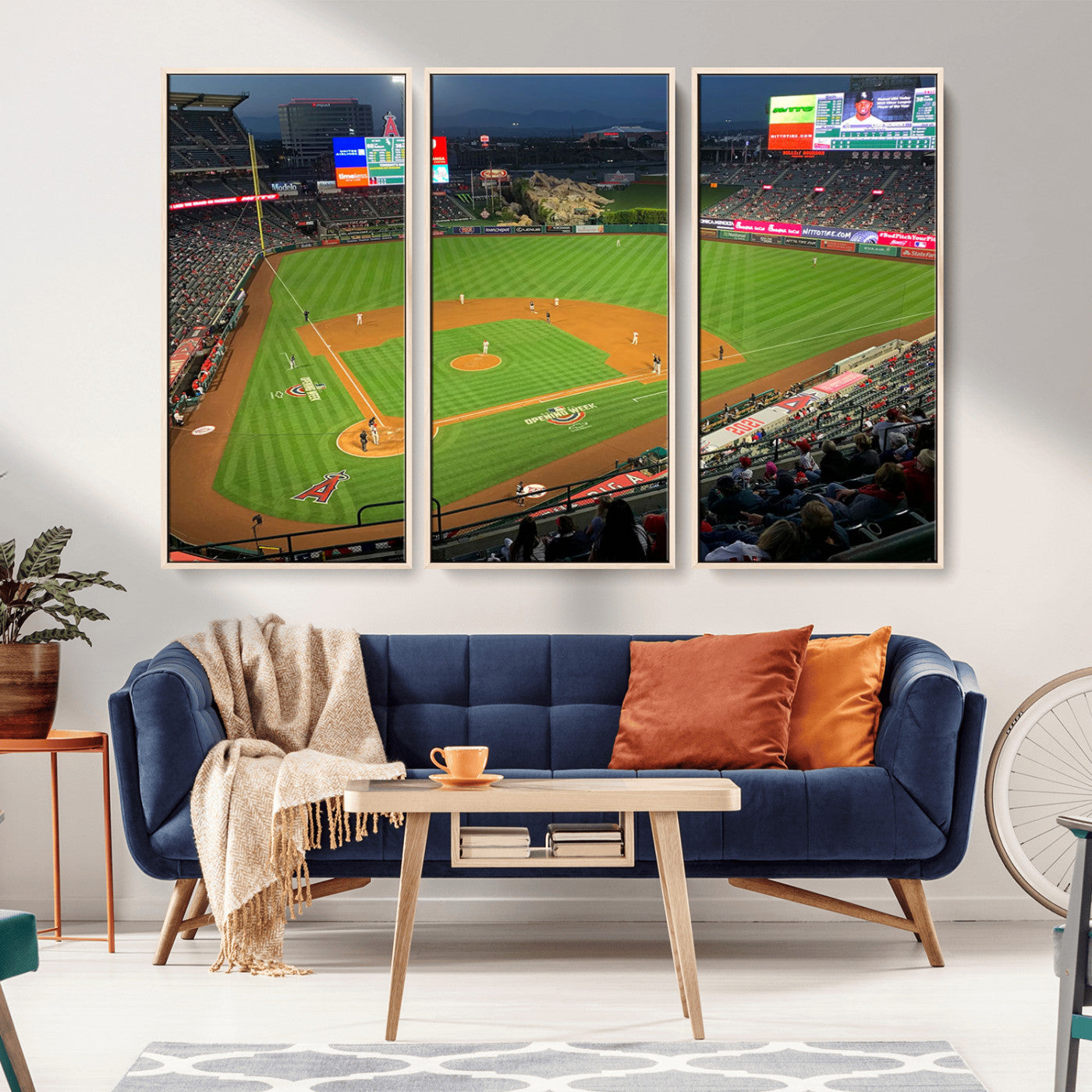 93707-MGV-FC-48X32-3P_Natural-Los Angeles Stadium Wall Art Canvas Print, Framed Angel Stadium Field Art Picture Print, Anaheim Stadium Perfect Sports Room Decor