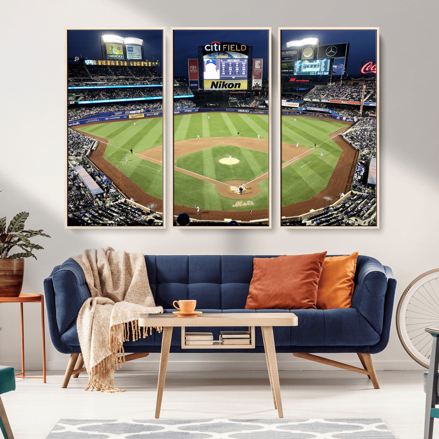 87666-MGV-FC-48X32-3P_Natural-City Field Stadium Wall Art Canvas Print, Framed New York Stadium Art Picture Print, Citi Field Stadium Perfect Sport Room Decor