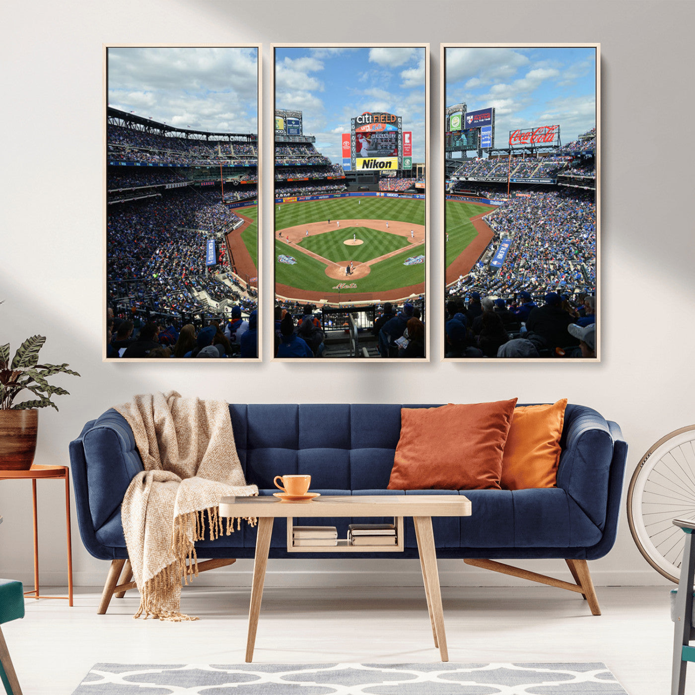 22910-MGV-FC-48X32-3P_Natural-City Field Stadium Wall Art Canvas Print, Framed New York Stadium Art Picture Print, City Field Perfect Sport Room Decor Artwork