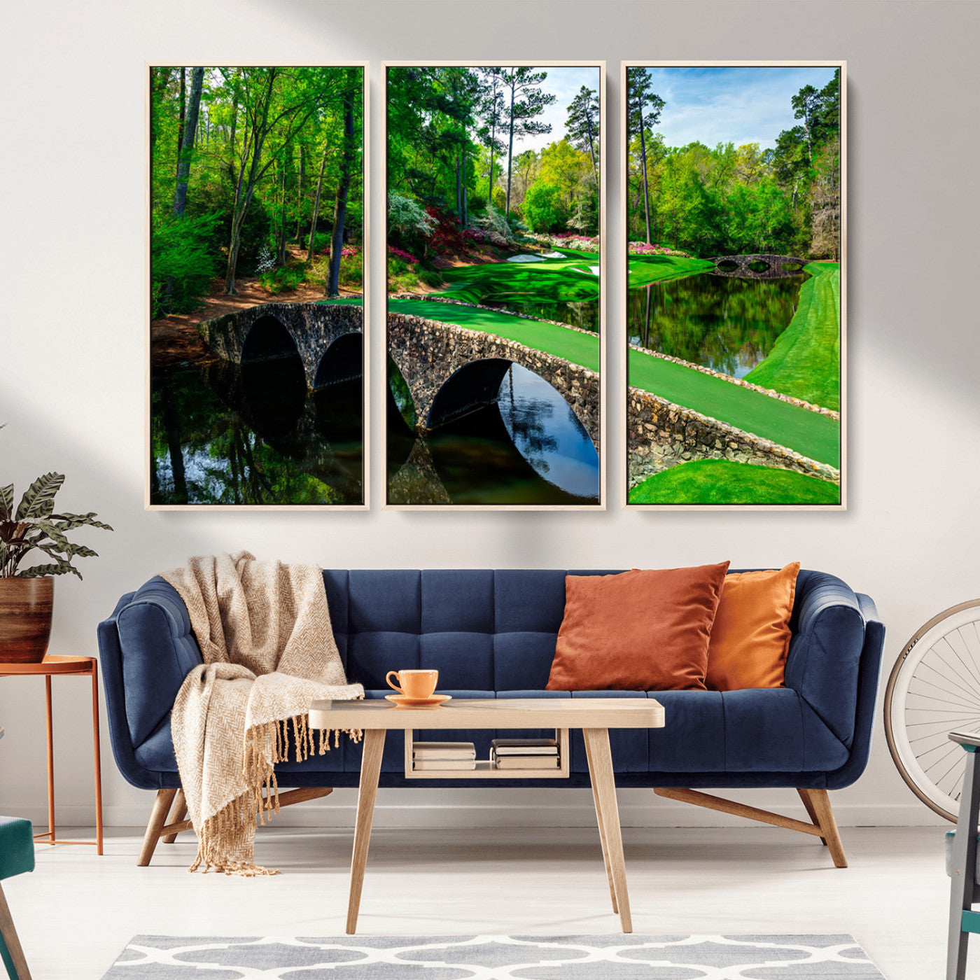 57655-MGV-CV-36X24-Golf Course Wall Art – Canvas Print Scenic Green Fairway Stone Bridge Water Reflection Landscape, Classic Sports Decor for Office,