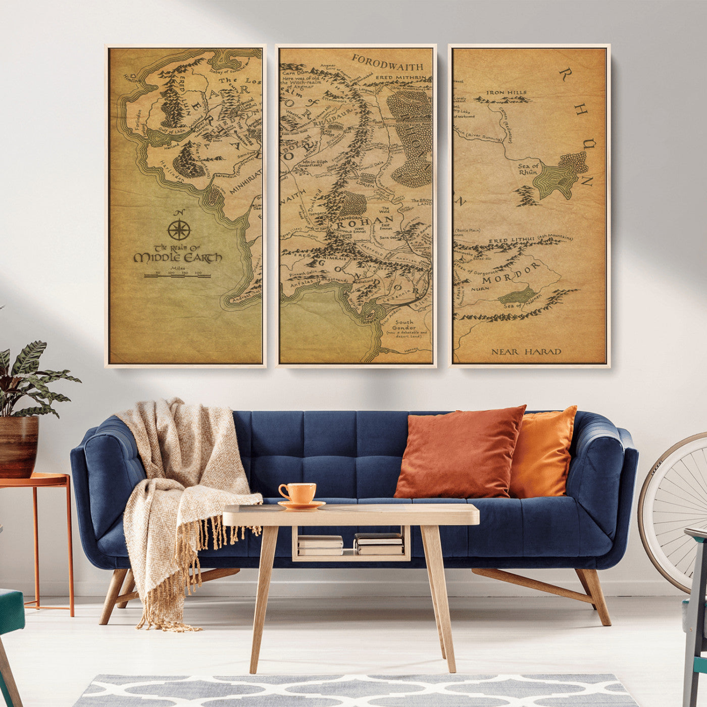 41064-MGV-CV-36X24-Middle Earth Map Wall Art – Vintage Fantasy Map Poster of Lord of the Rings & Hobbit Realms, Antique Parchment Style Canvas for