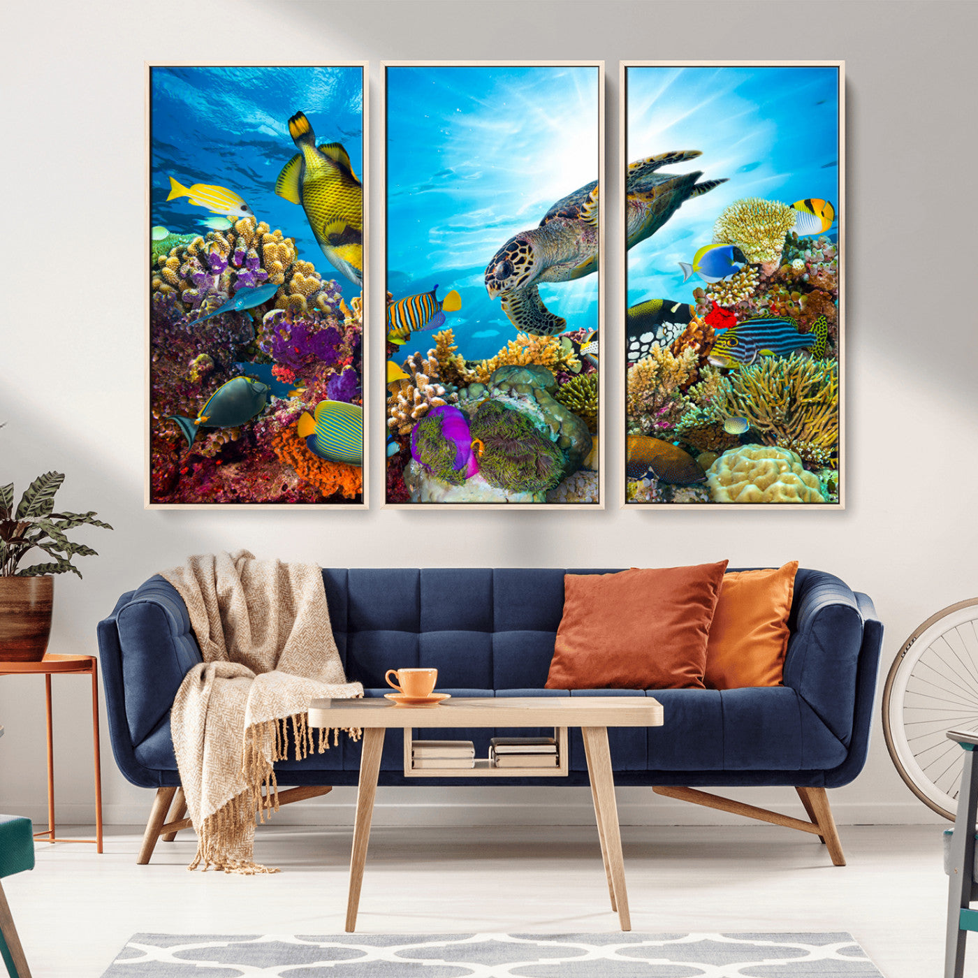 44772-MGV-CV-36X24-Underwater Sea Turtle Wall Art – Vibrant Coral Reef and Tropical Fish Canvas Print, Ocean Marine Life Decor for Living Room,