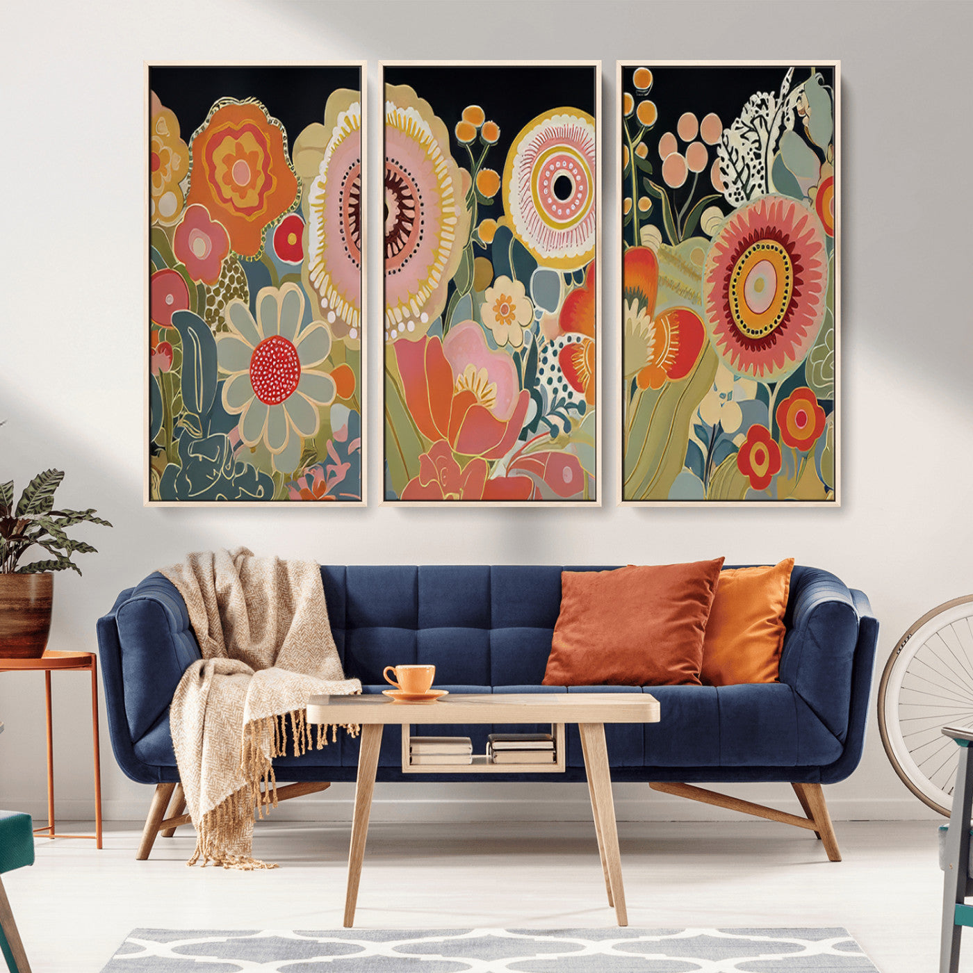 52201-MGV-CV-36X24-Abstract Floral Wall Art – Vibrant Oversized Flower Canvas Print, Modern Botanical Artwork in Pink, Orange, and Gold Tones for
