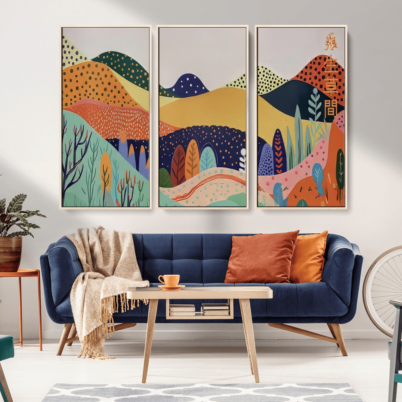 47340-MGV-CV-36X24-Abstract Mountain Landscape Wall Art – Colorful Geometric Hills Canvas Print, Modern Pastel Nature Artwork for Living Room,