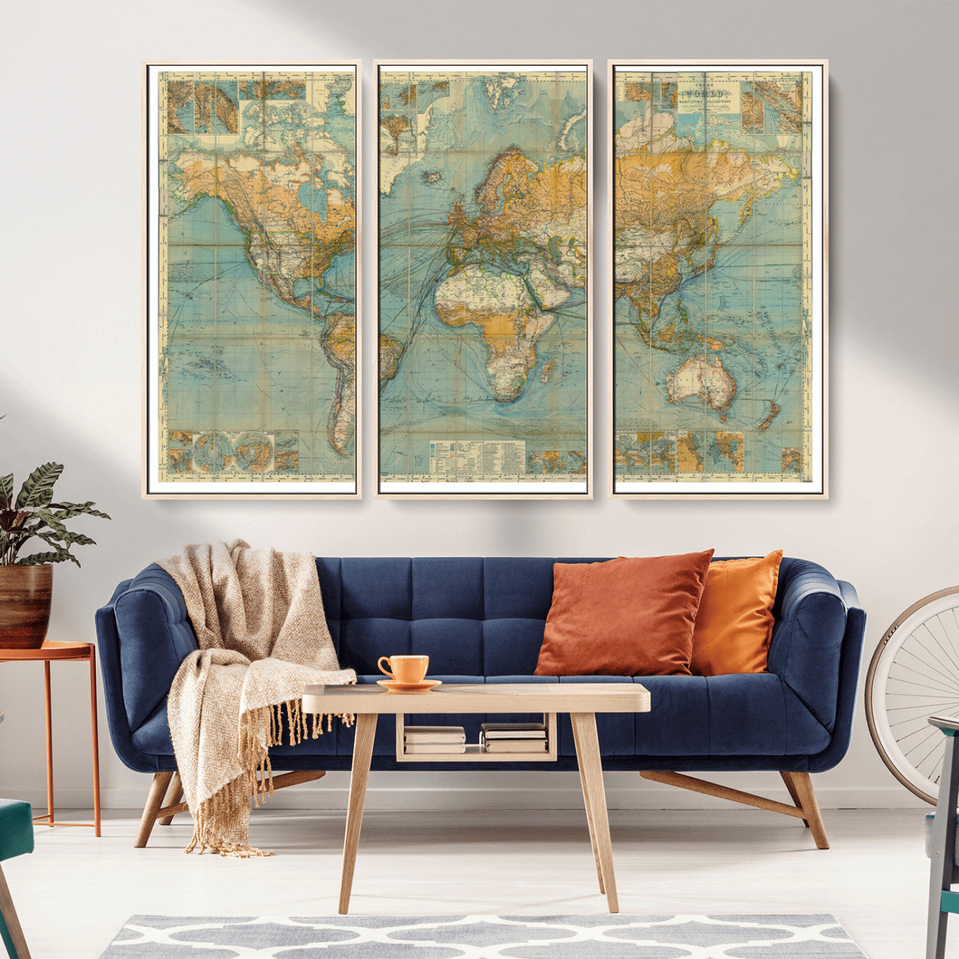 10247-MGV-CV-36X24-Vintage World Map Wall Art – Antique Style Global Atlas Canvas Print, Retro Cartography Artwork for Office, Study, Living Room, or