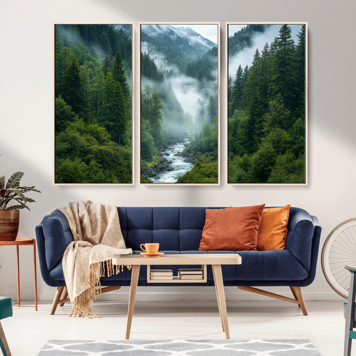 69453-MGV-CV-36X24-Mountain Forest Wall Art – Misty River and Evergreen Landscape Canvas Print, Nature Photography Poster for Living Room, Bedroom,
