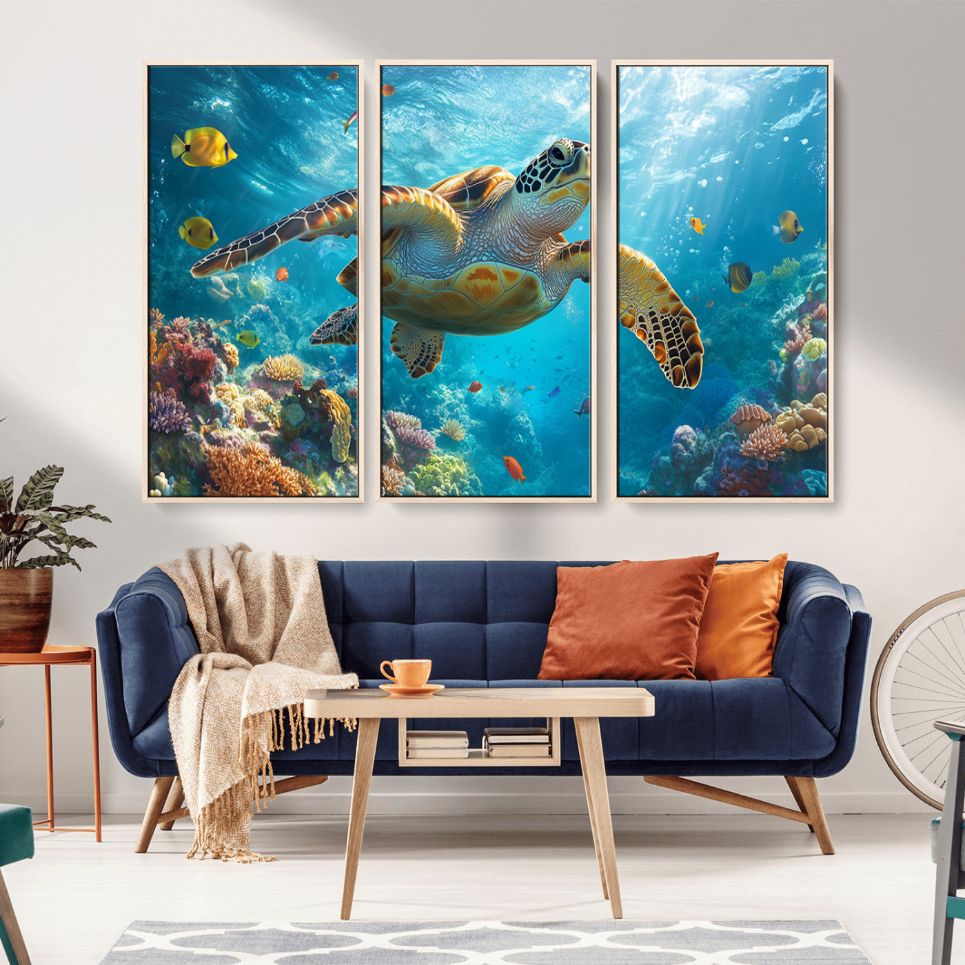 37623-MGV-CV-36X24-Sea Turtle Wall Art – Underwater Ocean Canvas Print with Coral Reef and Tropical Fish, Marine Life Painting Poster for Living
